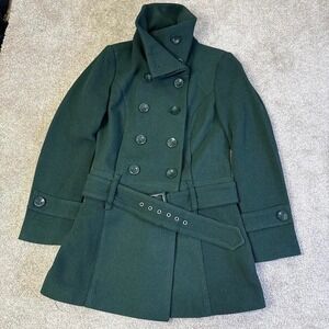 Forever 21 NWT Dark Green Double Breasted Peacoat Belted Coat Small